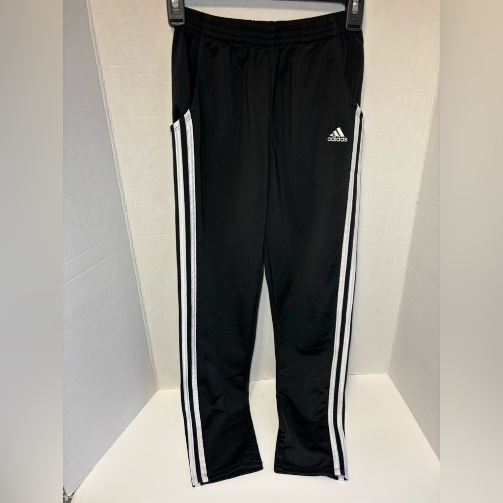 Adidas Athletic Tricot Jogger Pants L/G 14 Childs Black White Stripes 2 Pockets
